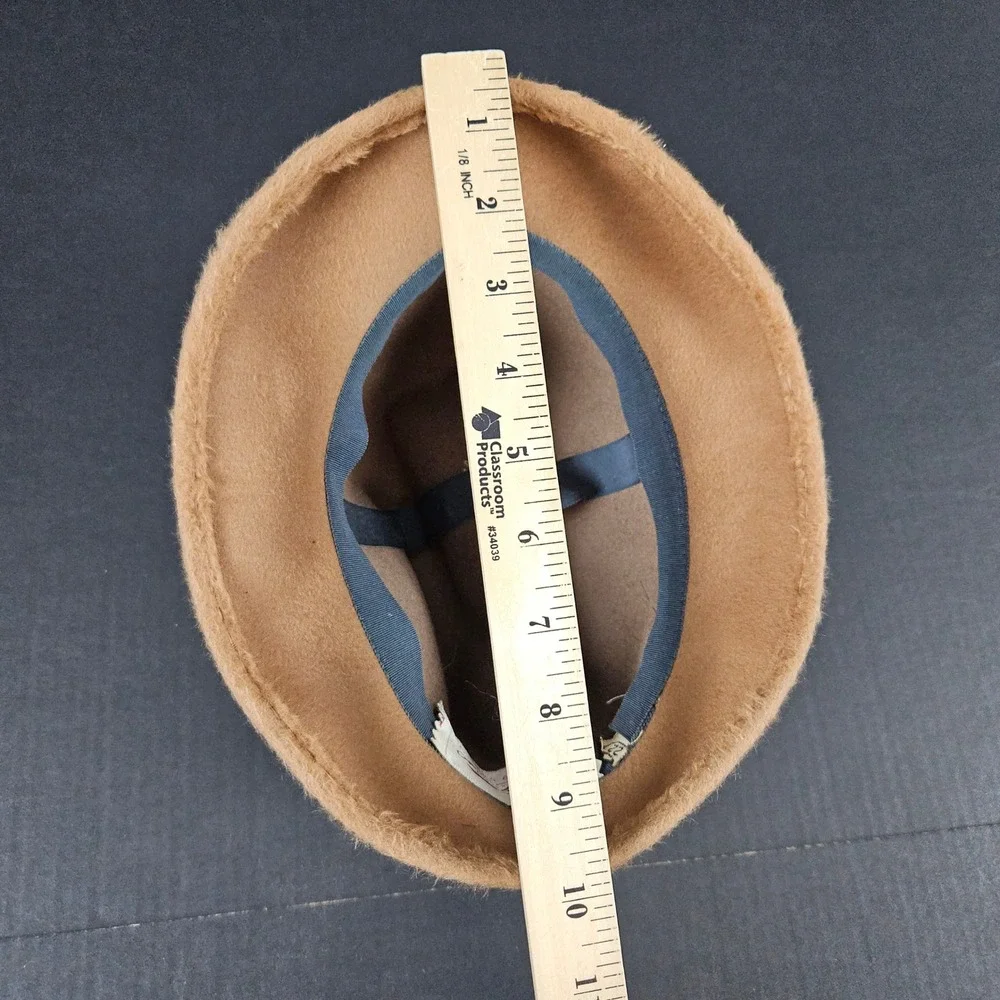 Vintage Lee Bury Dallas Musketeer Faux Fur Pillbox Hat Brown Studded Bow Size 22